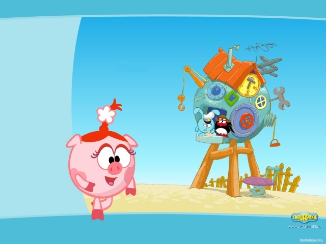 Нюша у своего дома в мультфильме Смешарики