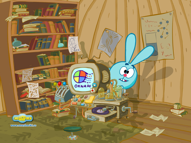 Крош с компьютером в мультфильме Смешарики