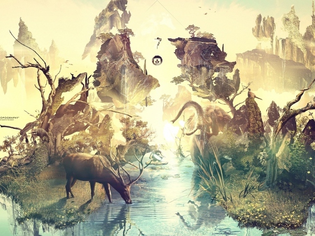 Олень на водопое