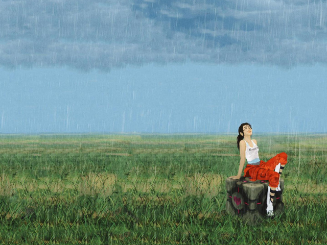 Девушка под дождем на поле