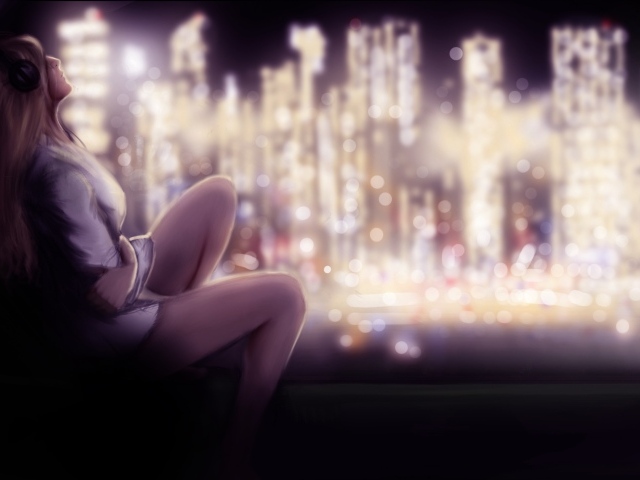 Девушка у ночного окна