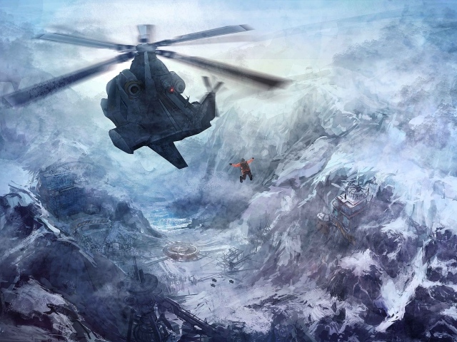 Человек прыгнул из вертолета