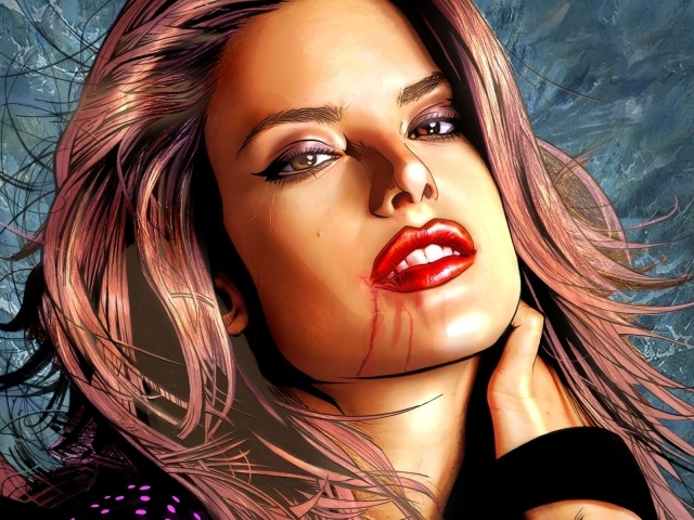 Яркие губы у девушки вампира