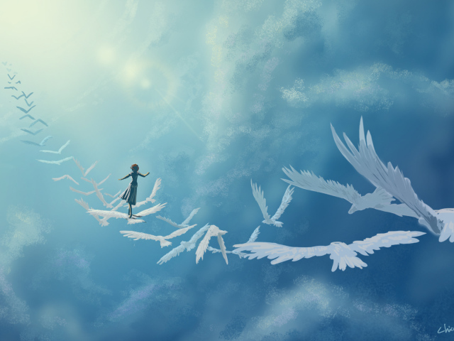 Девушка на белых птицах