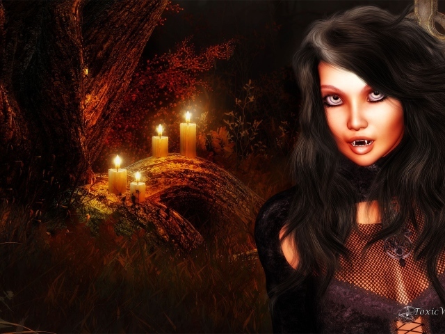 Девушка вампир в лесу