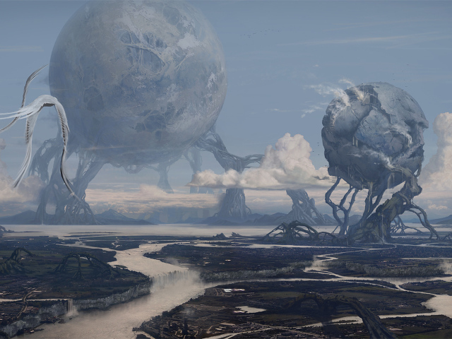 Фантастический пейзаж с шарами