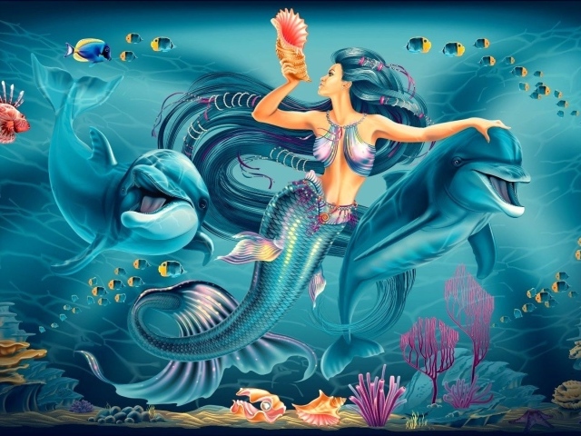 Русалка с дельфинами