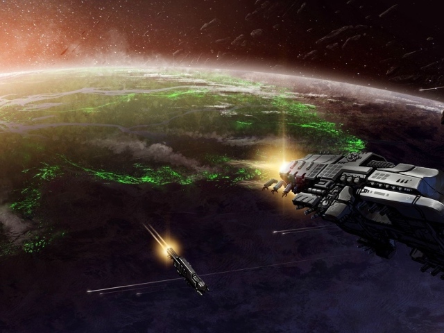 Космические корабли взлетают с планеты
