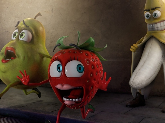 Голый банан и клубника с грушей