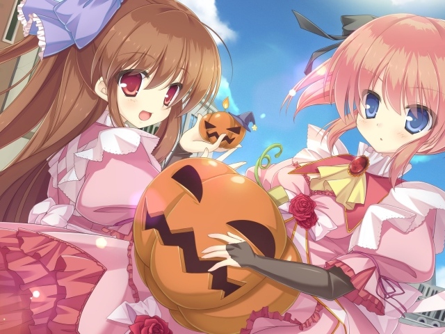 Девочки с игрушками из тыквы