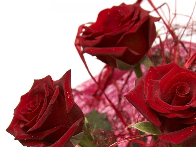 Украшенные красные розы в подарок на восьмое марта