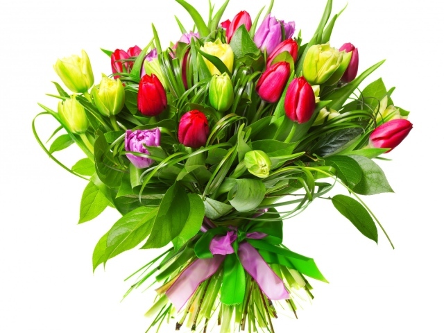 Разноцветные тюльпаны девушке на восьмое марта