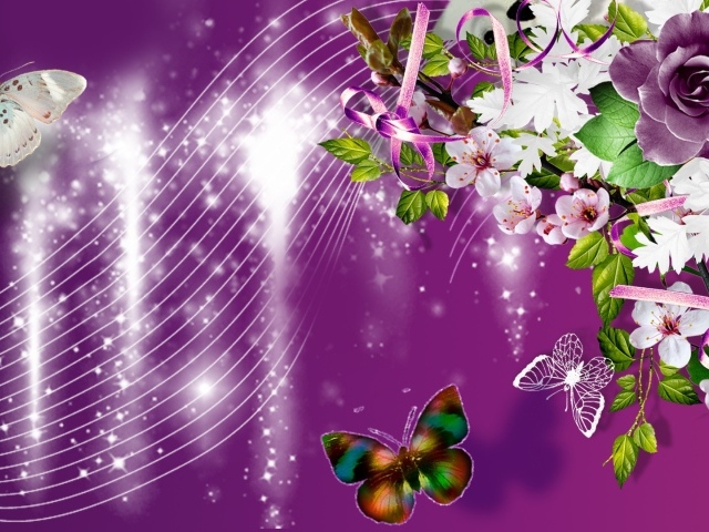 Фиолетовые розы и другие цветы, красивая картинка на восьмое марта