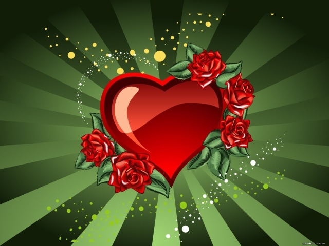 Сердце на зеленом фоне на День Святого Валентина 14 февраля
