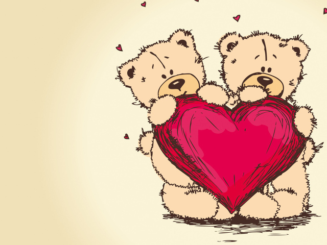 Два мишки с сердцем на День Влюбленных 14 февраля