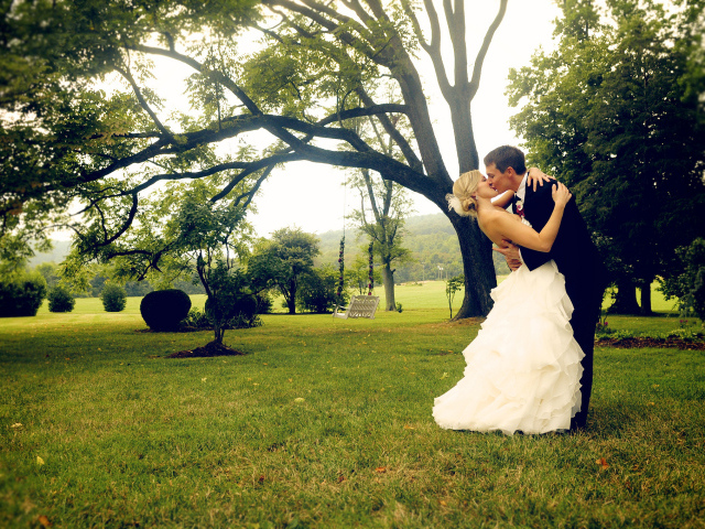 Поцелуй влюбленных в парке