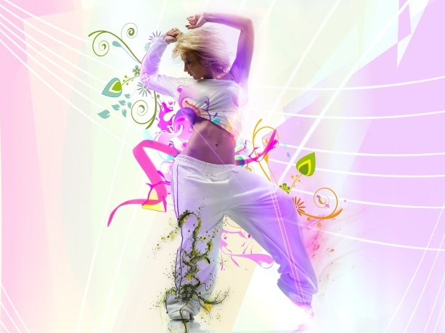 Девушка в белом танцует