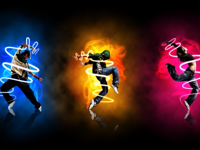 Трио танцует цветные танцы