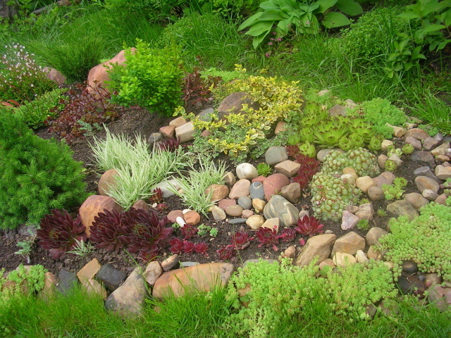 На дачном участке красивая альпийская горка