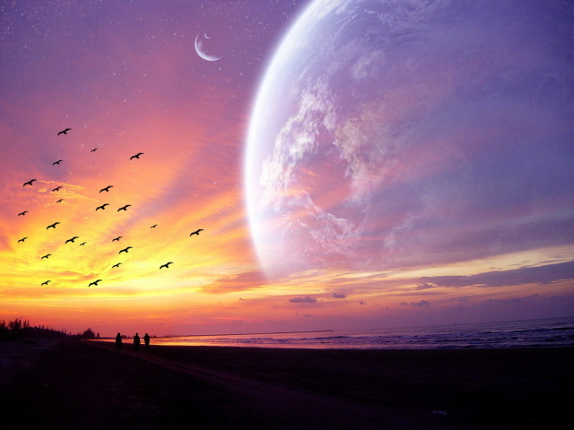 Люди смотрят на закат