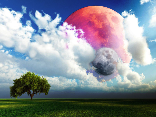 Планета со спутником на небе