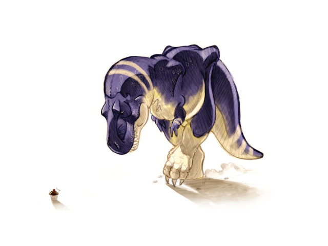 Динозавр у корзины