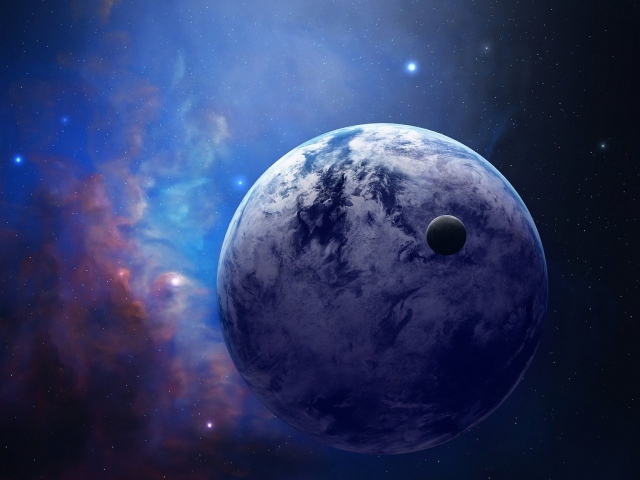 Планета со спутником в космосе