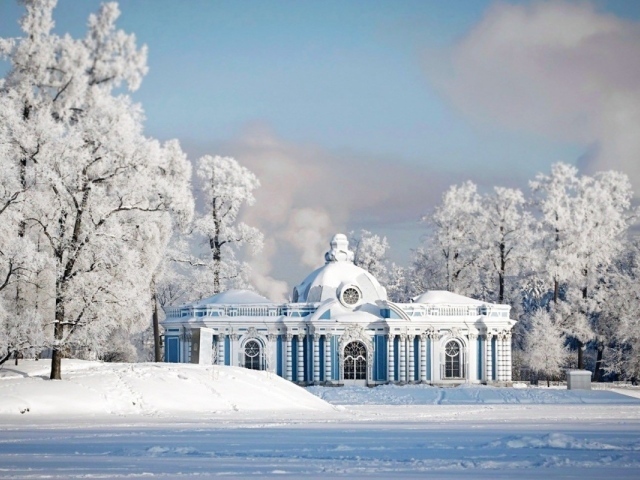 Снег в Санкт-Петербурге дворец в лесу