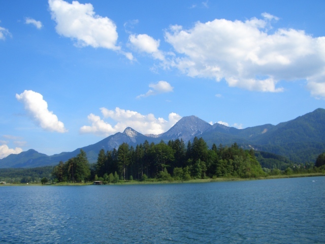 Деревья на берегу на курорте Фаакер-Зее, Австрия