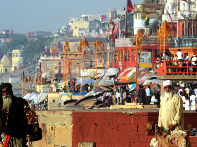 Житель Варанаси с козами