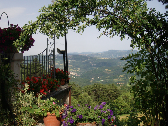 Сад с видом на горы на курорте в Монтекатини Терме, Италия