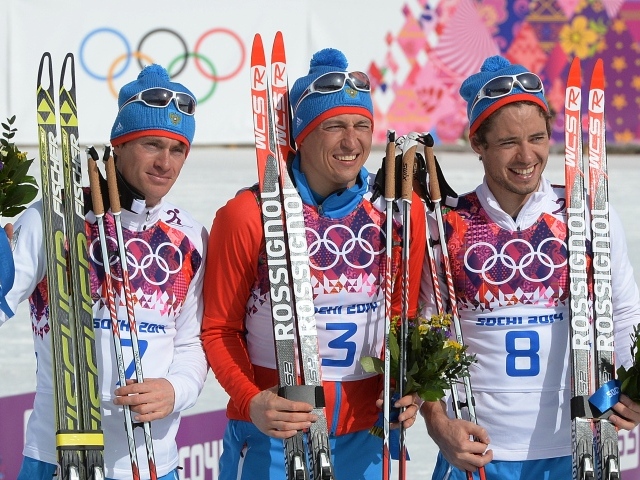 Обладатель золотой медали в дисциплине лыжные гонки Александр Легков на олимпиаде в Сочи