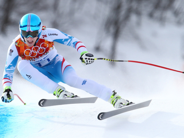 Обладатель золотой медали в дисциплине горные лыжи Маттиас Майер на олимпиаде в Сочи