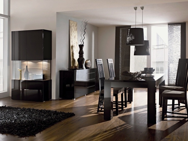 Черные тона в оформлении столовой