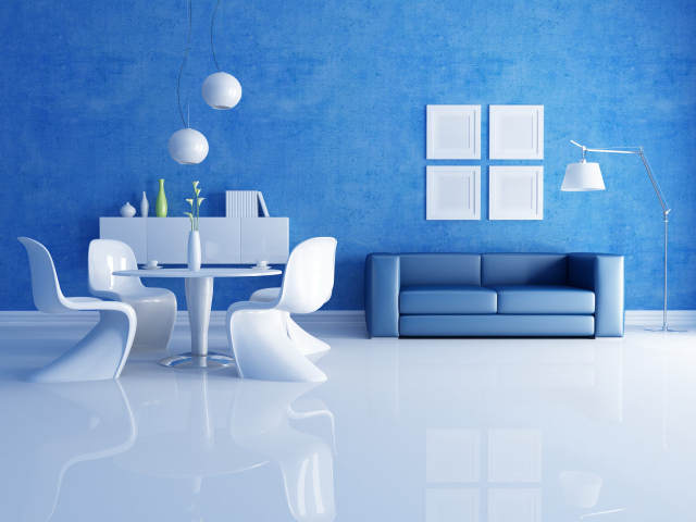 Синий диван в гостиной