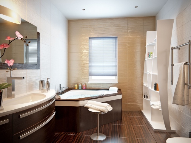 Коричневое джакузи в ванной