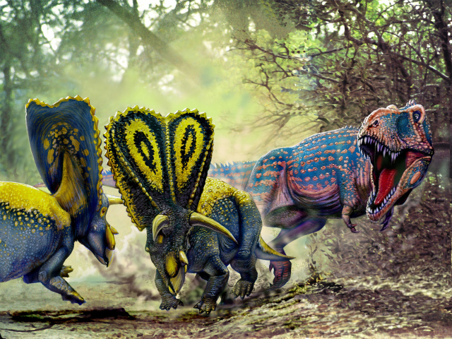 Красочные динозавры в бою