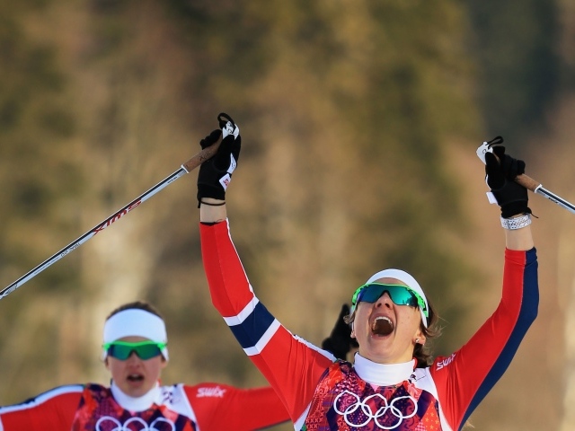 Обладательница золотой медали в дисциплине лыжные гонки Майкен Касперсен Фалла на олимпиаде в Сочи 2014