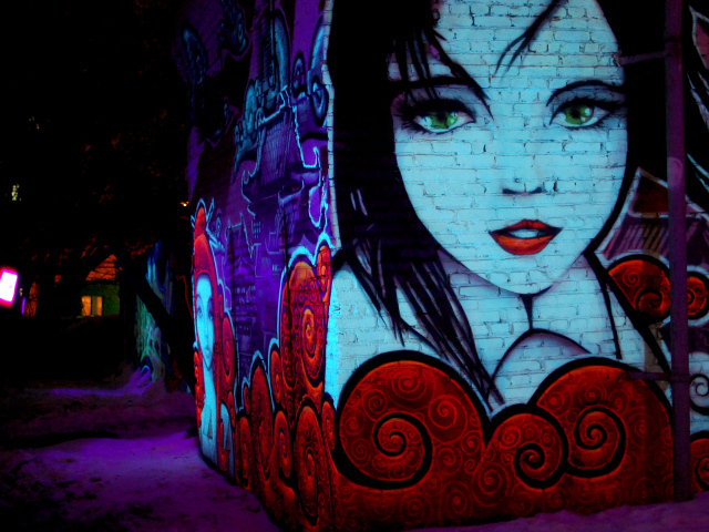 Граффити, зеленоглазая девушка