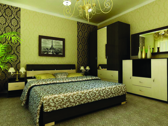Зеленые обои в спальне