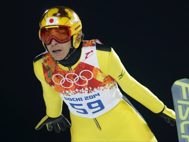 Нориаки Касаи из Японии на олимпиаде в Сочи 2014 год