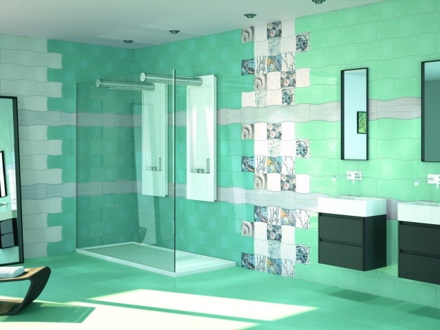 Бирюзовый кафель в ванной