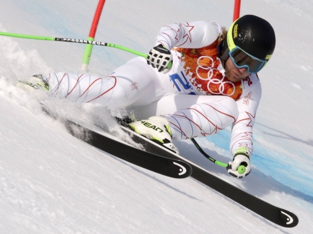 Обладатель серебряной медали в дисциплине горные лыжи Эндрю Вайбрехт на олимпиаде в Сочи
