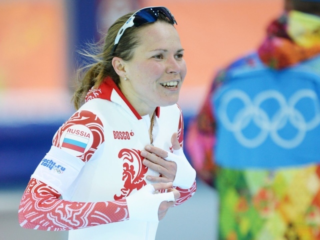 Обладательница двух бронзовых медалей российская конькобежка Ольга Граф на олимпиаде в Сочи
