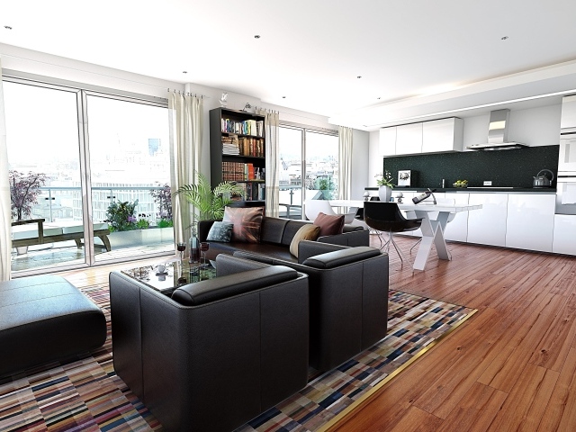 Интерьер комнаты с кухней