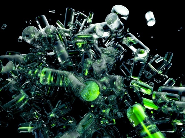 Абстрактная скульптура из зеленых бокалов
