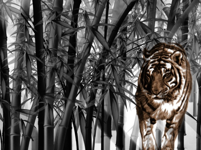 Тигр среди бамбука