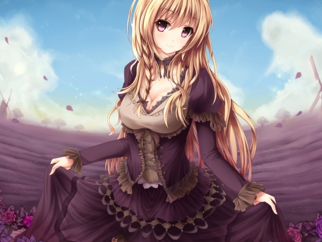 Аниме девушка в шикарном черном платье