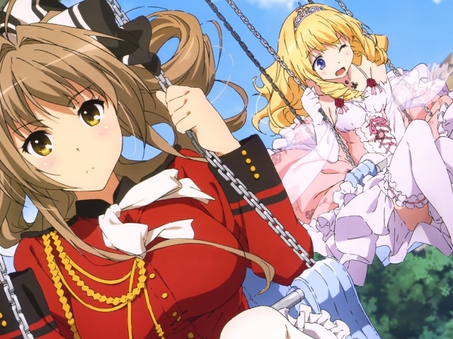 Девушки аниме на качелях в бриллиантовом парке