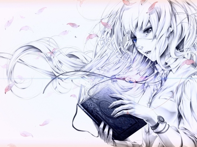 Аниме девушка читает черную книгу